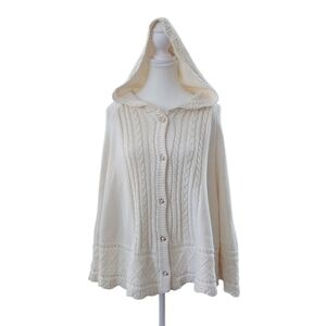 Axes Femme White Cableknit Poncho with Hood